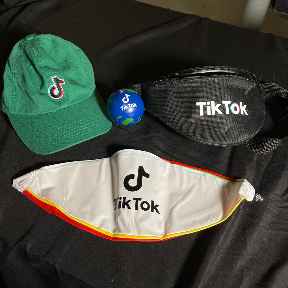 TikTok Merch | Hat, Fanny Pack, Stress Ball, and Inflatable Beach Ball